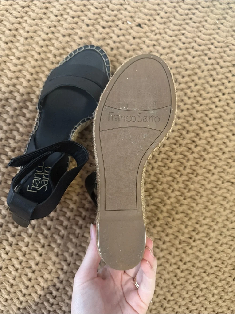 Franco Sarto Black Espadrille Wedge Sandals with Ankle Strap